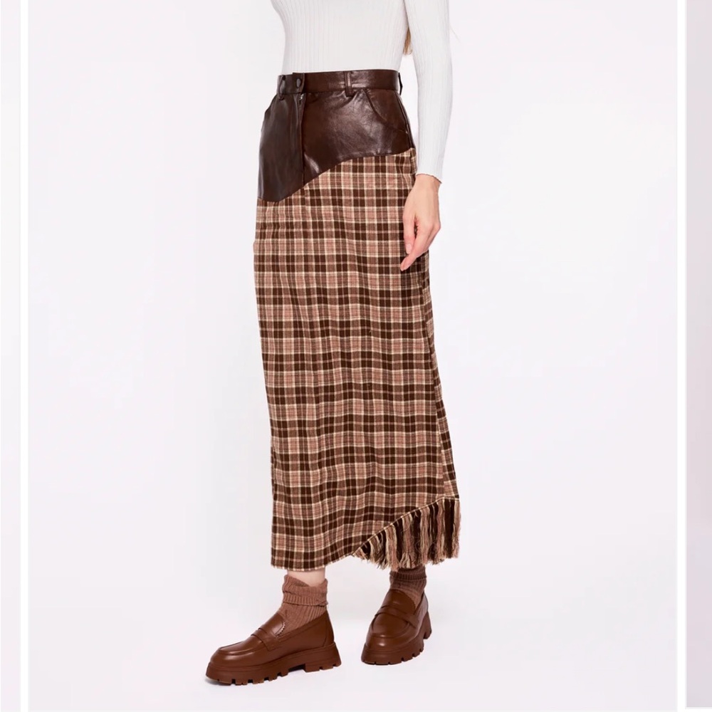 The Nina Collection Asymmetrical Brown Plaid Skirt